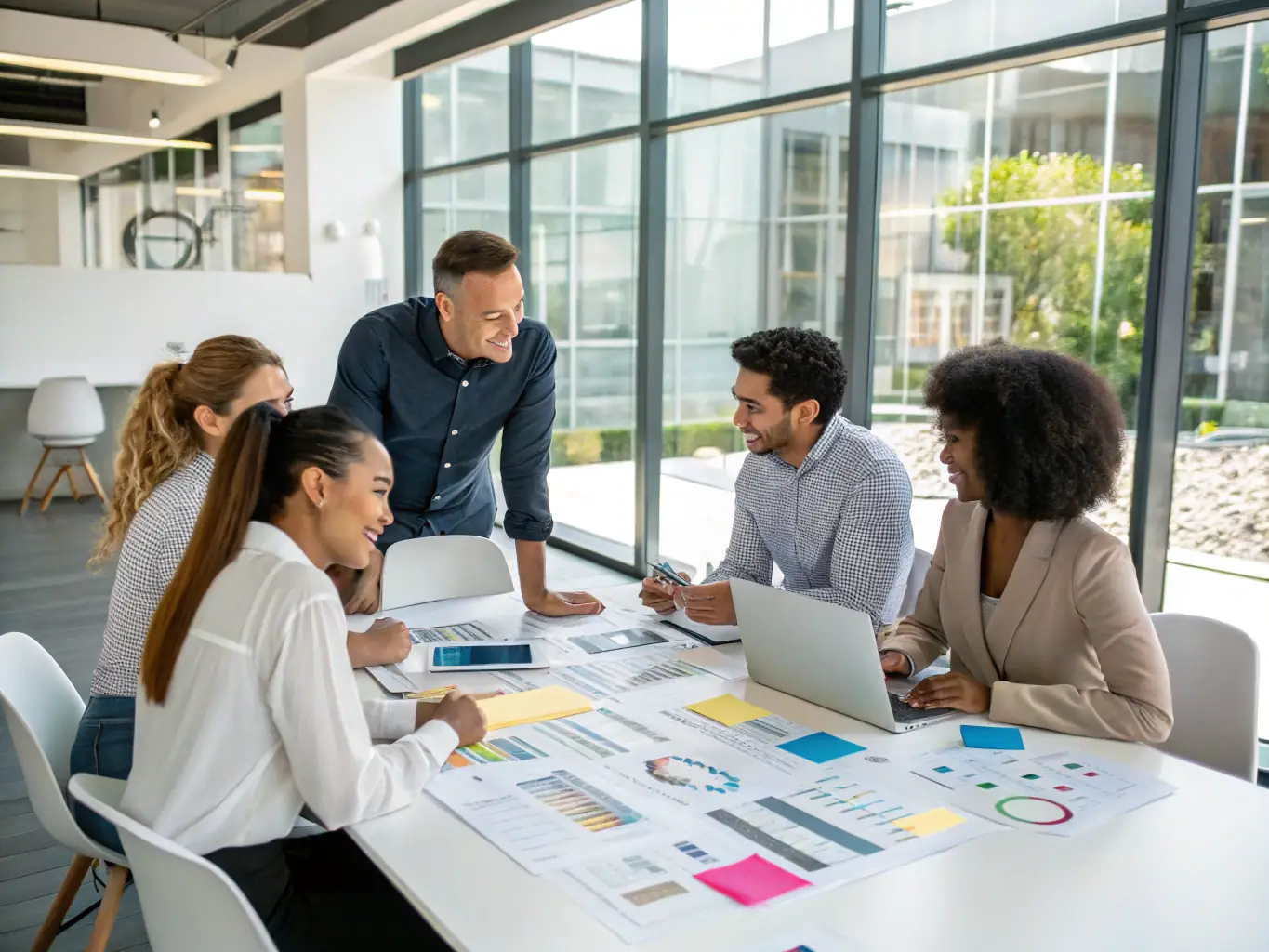 A professional setting showcasing a team collaborating on a digital interface displaying Enfuce's card issuing platform, emphasizing its user-friendly design and collaborative features.