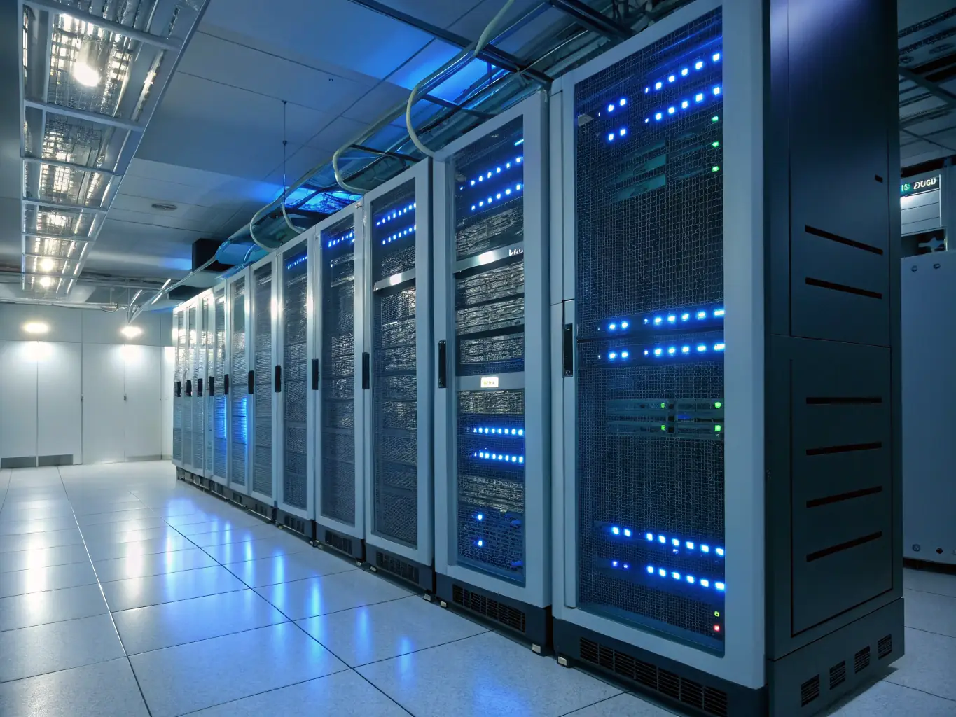 A secure data center environment with servers and security personnel, highlighting Enfuce's commitment to data protection and regulatory compliance.