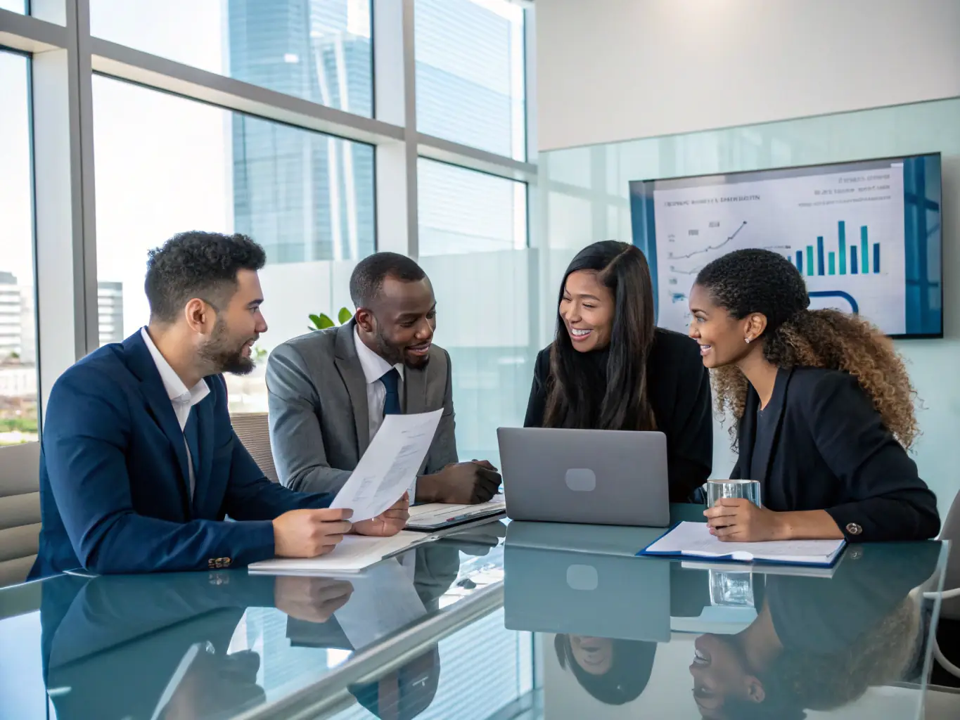 An image depicting a diverse group of business professionals collaborating on card program strategies, emphasizing the versatility of the card issuing solutions.